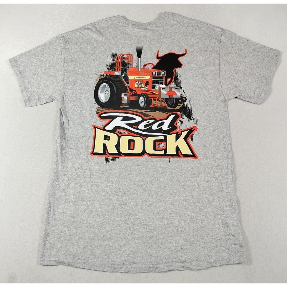 Gildan Red Rock Shirt Mens Large Gray Tractor Pull Rodeo Bull Graphic Tee